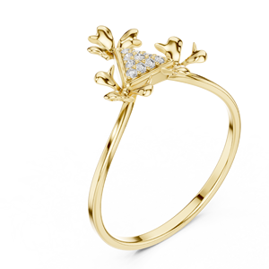 Anillo triangular minimalista de oro amarillo macizo de 14k con diamante de talla redonda para mujer, para compromiso, aniversario, boda - Product Image 3
