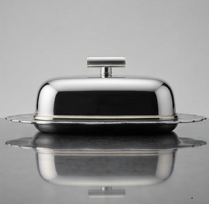Beurrier classique en acier inoxydable avec couvercle rabattable, vaisselle de cuisine en métal poli pour la conservation de la fraîcheur - Product Image 4