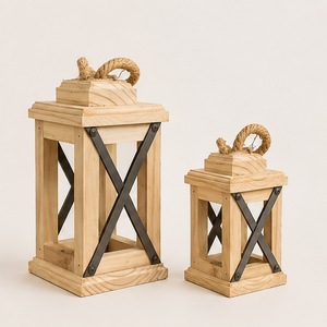 Handcrafted Rustic Wooden Candle <b>Lantern</b> Set with Rope Handle Vintage Farmhouse Decorative Floor <b>Lantern</b> for <b>Indoor</b> Outdoor - Product Image 3
