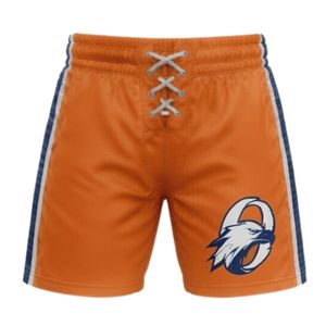 Men Orange Sublimated Ice Hockey Printed <b>Shorts</b> <b>Polyester</b> Drawstring Side Stripe Athletic Team <b>Shorts</b> Performance Sports Apparel - Product Image 1