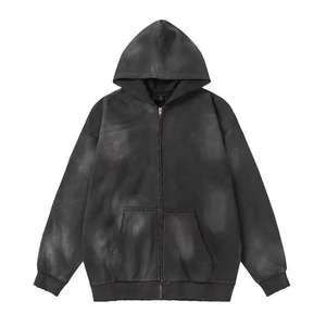 Sudadera con capucha de algodón 100% de peso pesado, con cremallera, personalizada, con lavado ácido y efecto desgastado, de corte oversize, para hombre, estilo streetwear de invierno. - Product Image 3