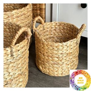 Natural Round <b>Water</b> <b>Hyacinth</b> <b>Basket</b> with Carrying Handles for Clothes Towels Toys Books and Household Organization - Product Image 3