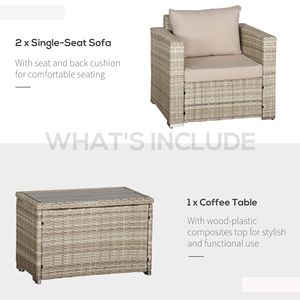 Set da 3 Pezzi in Rattan Sintetico PE: Tavolo e Sedie Piccole in Vimini per Balcone e Patio con Cuscini per Conversazione - Product Image 3