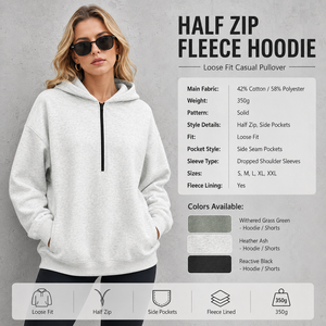 Custom Half Zip Fleece Hoodie Shorts Set Women Oversized 350GSM Cotton Polyester Tracksuit OEM ODM Manufacturer - Product Image 2