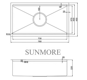 Fregadero de cocina moderno de un solo tazón, modelo 7845-1E, de acero inoxidable 304, forma rectangular, hecho a mano en Vietnam, con un precio muy bueno. - Product Image 5