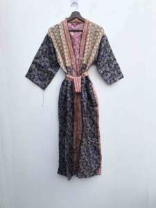 Robe de Demoiselle d'Honneur Kimono en Soie Longue Faite Main de Haute Qualité, Style Vintage Patchwork, Ensemble de Nuisette pour Femme, Taille Unique - Product Image 2