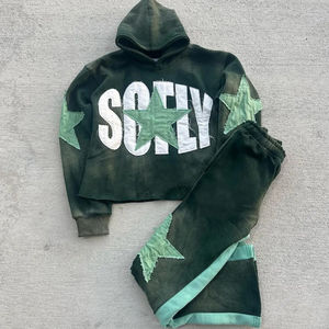 Sudaderas con Capucha y Pantalones Deportivos Extra Grandes para Hombre, con Bordado y Parches Desgastados, Venta al Por Mayor 2026 - Product Image 1