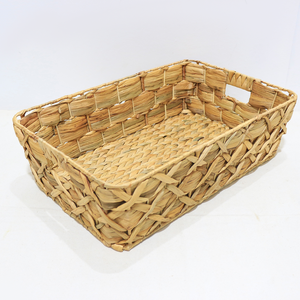 Natural Rustic <b>Rectangle</b> Water Hyacinth Woven Eco-Friendly <b>Storage</b> <b>Baskets</b> with Built-in Handles for Nesting Home Organization - Product Image 4
