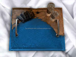 Nouveau plateau de service en bois et résine époxy avec logo personnalisé et motif de modèle d'Inde - Product Image 2