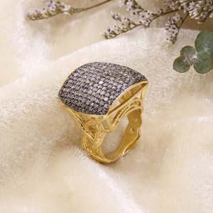 Wholesale 925 Sterling Silver Yellow Gold Plated Pave Natural Diamond Cushion Dome Cocktail Ring Memoria Jewels - Product Image 6