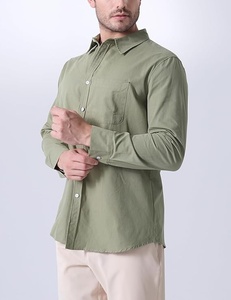 Camisa de hombre de algodón verde oliva con botones, manga larga, color sólido, cuello vuelto, corte regular, transpirable, para todas las estaciones - Product Image 6