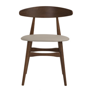 Chaise de salle à manger finition cacao, structure en chêne malaisien, dossier en bois courbé sculpté, assise rembourrée en cuir PU crème, pour maison, bureau, appartement - Product Image 4