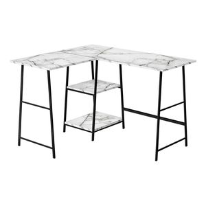 Escritorio de Computadora en Forma de L para Oficina en Casa, 48 Pulgadas de Largo, con Acabado Laminado Estilo Mármol Blanco y Marco de Metal Negro, para Laptop - Product Image 2