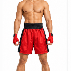 Shorts de boxe rouges pour hommes avec panneau latéral noir, vêtements de combat athlétiques respirants pour l'entraînement et la compétition - Product Image 1