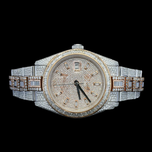 Reloj de Hombre con Diamantes de Moissanita Brillantes Personalizados, Redondos y en Forma de Baguette, Totalmente Cubierto de Diamantes, Estilo Hip Hop, Esfera de Cristal, Hecho a Mano, Colección Premium - Product Image 1