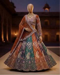 Lehenga Choli Set With Dupatta Silk Embroidered Floor-Length Traditional Indian Wedding Dress For Women - Product Image 5