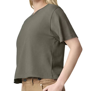 Women's <b>Crop</b> T-Shirt Solid Color Short Sleeve O-Neck Loose Fit Casual Summer <b>Top</b> 100% Cotton Jersey Cropped Tee Shirt - Product Image 6
