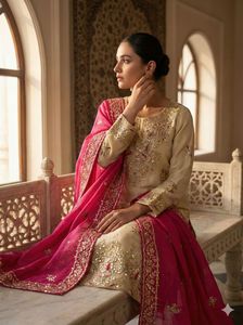 Presentamos la Nueva Colección de Diseñador Moderno GMY SILK, Conjunto de Top, Pantalón y Dupatta con Bordado Pesado y Lentejuelas, Completamente Cosido, para Fiestas - Product Image 5