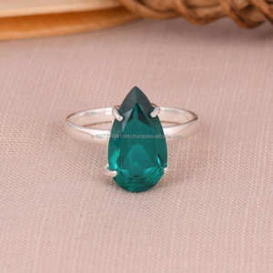 Anillo hecho a mano de Plata de Ley 925, todos los tamaños disponibles, anillo de piedras preciosas de pera Esmeralda, anillos para mujeres, regalos de navidad - Product Image 3