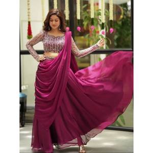 FANCY RANGOLI SEDA LISA LEHENGA DUPATTA CON BORDADO CODIFICACIÓN TRABAJO BLUSA COSTADA MAROON - Product Image 1