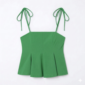 Débardeur personnalisé pour femme, sans manches, à fines bretelles, léger, décontracté, d'été, style peplum, élégant, coupe ajustée, vert - Product Image 1