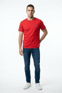 T-shirt en coton rouge pour homme, manches courtes, col rond, coupe classique, logo sur le devant, jersey décontracté, respirant, design uni - Product Image 2