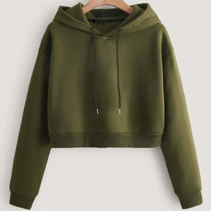 Sweat-shirt à capuche court rouge pour femme, manches longues, couleur unie, pull en coton tricoté pour l'automne - Product Image 6