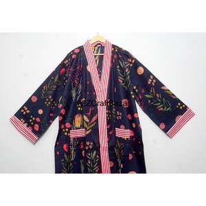 Kimono Tradicional con Estampado Floral 100% Algodón Puro para Mujer, Ropa de Dormir de Verano, Bata Casual para la Playa o la Noche, Cintura Elástica - Product Image 2