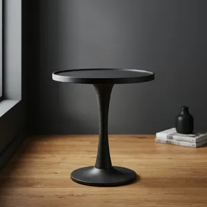 Table d'appoint noire moderne avec plateau rond, meuble d'appoint sur piétement, table d'appoint minimaliste pour salon, chambre, salle de séjour, décoration intérieure - Product Image 3