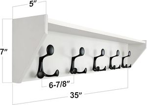 Porte-manteau mural en bois massif blanc et métal avec 5 crochets - Product Image 4