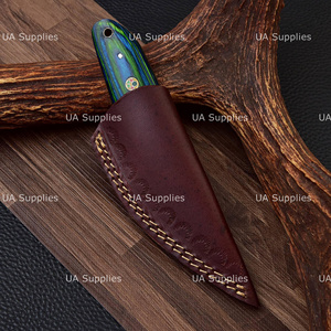 Custom Kiridashi Tactical Utility <b>Knife</b> Fixed Blade EDC <b>Knife</b> with Colored Wood <b>Handle</b> and Leather Sheath - Product Image 5