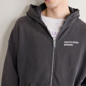 Sweat-shirts à capuche zippés pour hommes, style streetwear, avec logo personnalisé, coupe oversize, en coton épais 100%, imprimés, effet vintage délavé à l'acide et usé - Product Image 4