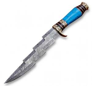 Couteau utilitaire artisanal en acier Damas à lame étagée, manche turquoise, accent en laiton, outil de collection et d'artisanat - Product Image 5