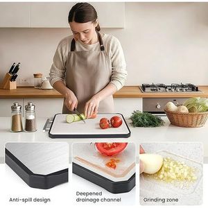 Taglieri Bifacciali in Acciaio Inox 304 e Paglia di Grano PP, Doppi per Carne e Verdure, Blocchi da Cucina in Metallo - Product Image 3