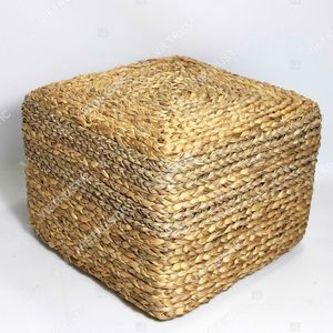 Pouf et repose-pieds carrés en fibres naturelles tissées cubiques - Product Image 2