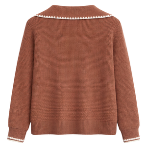 Cardigan décontracté pour femme en maille douce à fermeture éclair, motif gaufré, bord festonné, manches longues, idéal pour le quotidien - Product Image 2