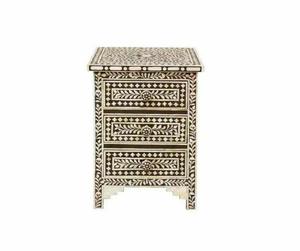 Table à tiroirs en os incrusté de la marque ILAHI, design moderne, détails en agate, rangement à trois niveaux, meuble portable pour la maison - Product Image 5