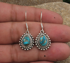 Pendientes de Plata de Ley 925 con Turquesa Azul Natural en Forma de Gota, Hechos a Mano, con Textura de Piedra Preciosa, Joyería Bohemia para Mujer, para Fiestas - Product Image 3