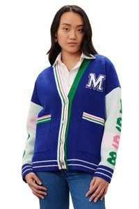 Cardigan en laine/acrylique tricoté pour femme, manches longues, col en V, style preppy, fermeture boutonnée unie, respirant, bleu, vert, blanc, taille haute - Product Image 2