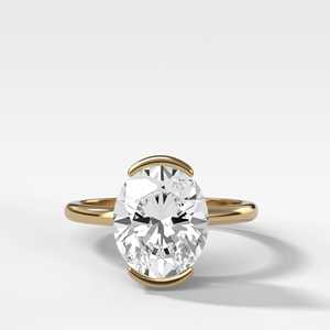 Bague de fiançailles solitaire ovale en or massif 14 carats avec 4 gros diamants CVD cultivés en laboratoire, demi-sertie, pour demande en mariage et anniversaire - Product Image 1