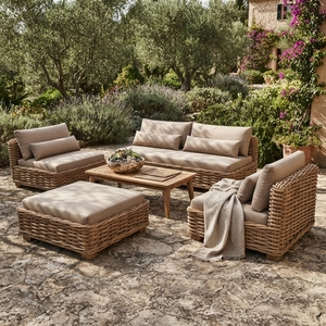 Outdoor <b>Rattan</b> Woven <b>Sofa</b> Set Mahogany Wood Frame Wicker Furniture Cushion Lounge Chair <b>Sofa</b> Coffee Table Setup Art Design - Product Image 3