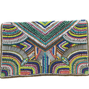 Bolso de cuentas indio hecho a mano, colorido, de lujo, artesanal étnico, con asa de baguette de cuentas de cristal, duradero, moderno, accesorio de moda de cristal - Product Image 1