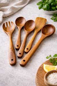 Cucharas de Madera para Cocinar y Servir con Mango Largo, Acabado Espejo, Aptas para Lavavajillas, Ideales para Fiestas - Product Image 2
