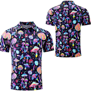 เสื้อโปโลกอล์ฟแขนสั้นผู้ชาย ผ้าโพลีเอสเตอร์แห้งเร็ว พิมพ์ลายดอกไม้ 3 มิติ คุณภาพสูง ออกแบบตามสั่ง - Product Image 2
