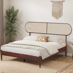 Natural Wood <b>Bed</b> <b>Frame</b> Rattan Headboard | Contemporary Hotel Furniture | OEM Available - Product Image 3