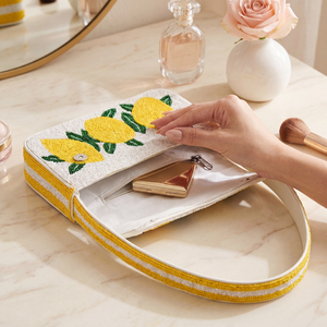 Pochette artisanale légère ornée de perles et de fleurs de citron, avec chaîne amovible, sac de soirée/banquet rectangulaire brodé - Product Image 6