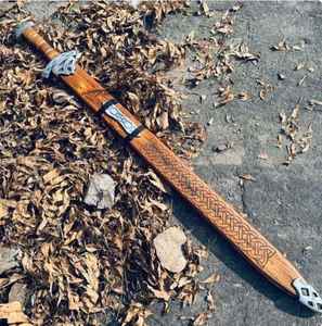 ดาบไวกิ้งเหล็กดามัสกัสพรีเมียมทำมือขายส่ง คุณภาพสูง สำหรับตั้งแคมป์กลางแจ้ง เอาตัวรอด ล่าสัตว์ พร้อมปลอกหนัง - Product Image 6