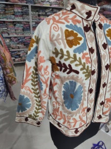 Women's Mandarin Collar Three Quarter Sleeve Embroidered Floral Jacket Cotton Woven Spring Prairie Chic Hand Embroidery <b>gift</b> - Product Image 2