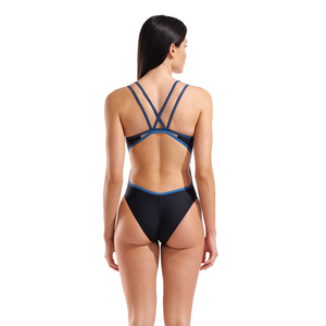 Hyperflow Solid Black One-piece Brazilian Push up Woven V-neck Lace Trim Swimsuit - Product Image 4