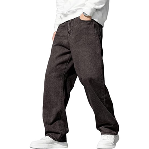 Mens Solid Cotton Baggy Jeans Light Wash Wide Leg Loose Fit <b>Y2K</b> Denim <b>Pants</b> Casual Streetwear Jeans for Everyday Wear - Product Image 3